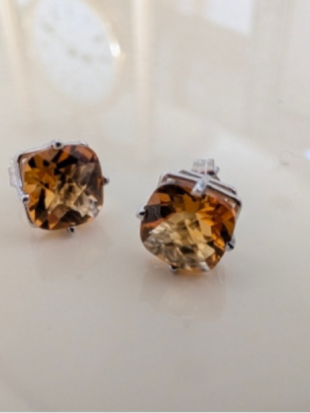 Brand New 14K White Gold Citrine Stud Earrings $368 - Picture 3 of 10